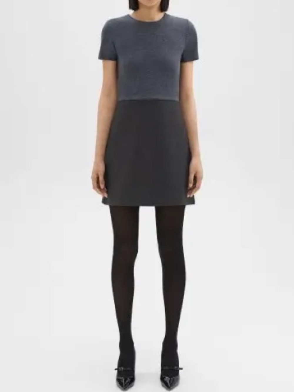 Theory Short-Sleeve Combo Dress in Double Weave size M